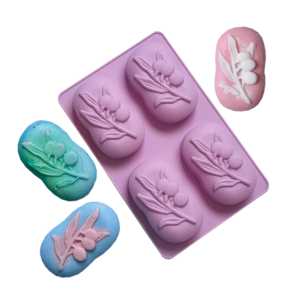 Soap Making In Home - Ovale Olivenbaum-Silikon-Seifenform mit 4 Mulden, DIY-Seifenherstellung,