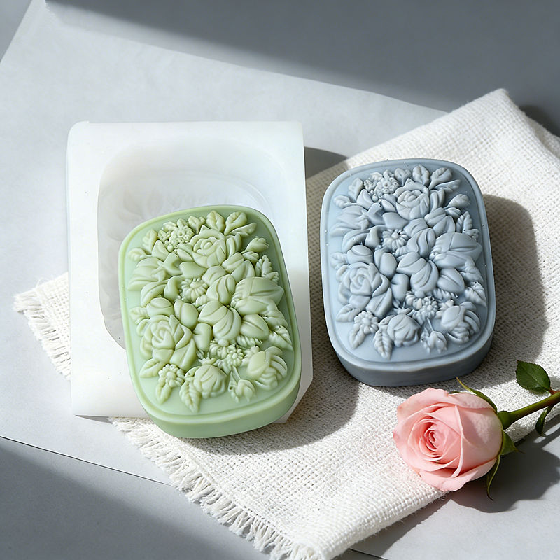 Soap Making In Home - Quadratische Blumen-Silikonform für Seife mit Rosen-