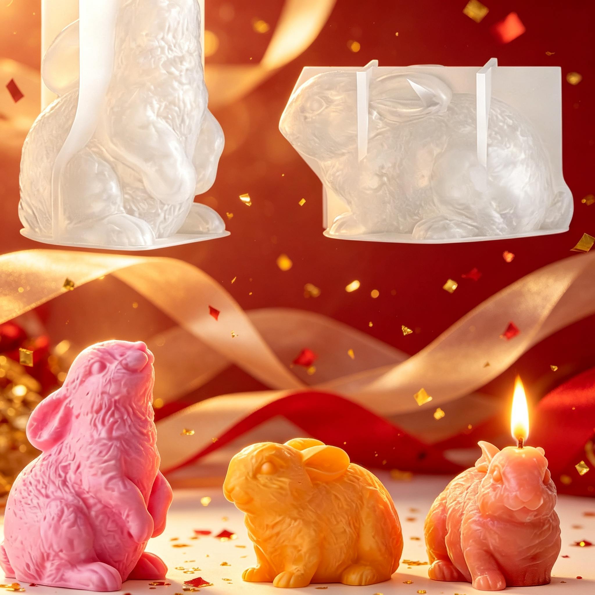 Soap Making In Home - 3D-Kaninchen-Silikon-Kerzenform, 2 Stile, Oster-Tier-Häschen-Harzform, DIY-Aromawachs-Seifen-Schokoladenformen, handgemachte